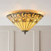 Tiffany Glass Semi Flush Ceiling Light Amber Floral Inverted Round Shade i00050 Loops