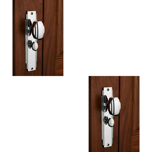 2x PAIR Line Detailed Door Knob on Bathroom Backplate 205 x 45mm Polished Chrome Loops
