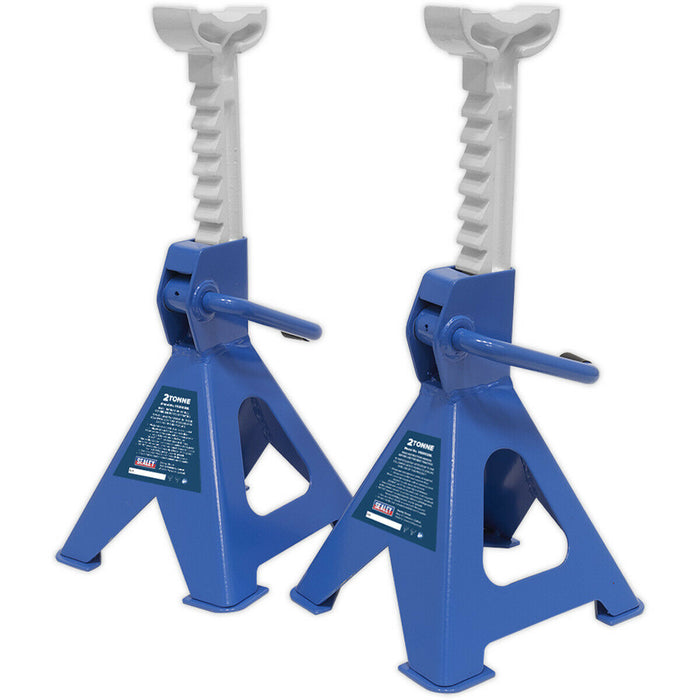 PAIR 2 Tonne Ratchet Type Axle Stands - 276mm to 410mm Working Height - Blue Loops