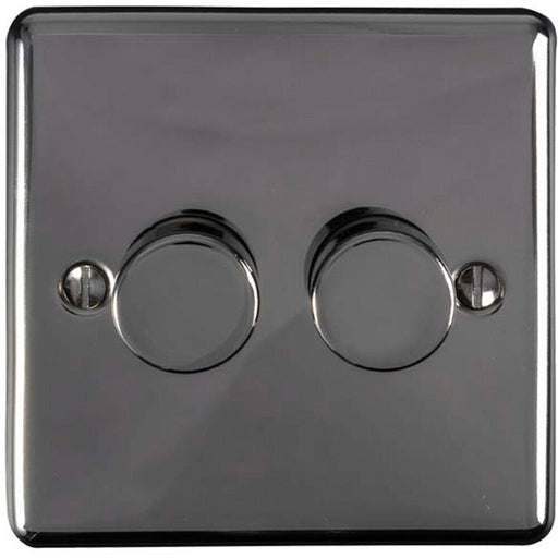2 Gang 400W 2 Way Rotary Dimmer Switch BLACK NICKEL Light Dimming Wall Plate Loops