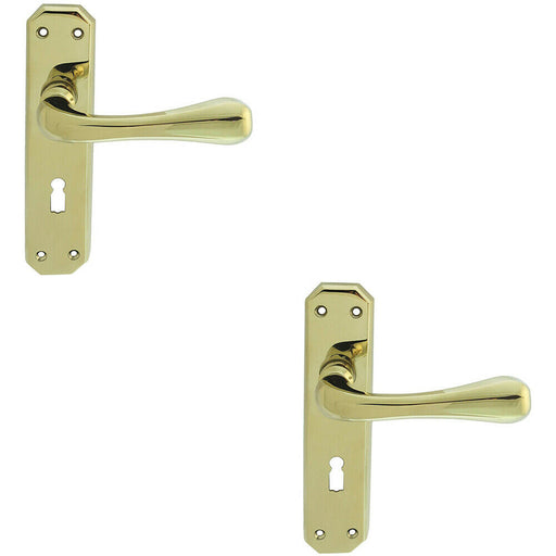 2x PAIR Heavy Duty Handle on Angular Lock Backplate 180 x 40mm Stainless Brass Loops