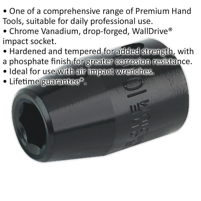 10mm Forged Impact Socket - 1/2 Inch Sq Drive - Chrome-Vanadium Wrench Socket Loops