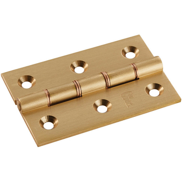 Door Handle & Latch Pack Satin Brass Slim Round Bar Lever Curved Backplate Loops