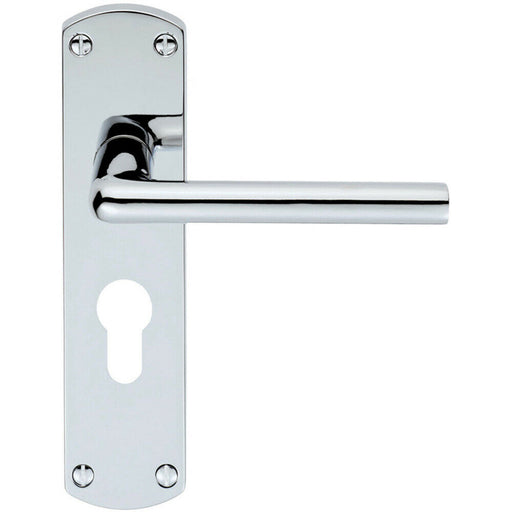 Rounded Straight Bar Lever on Euro Lock Backplate 170 x 42mm Polished Chrome Loops