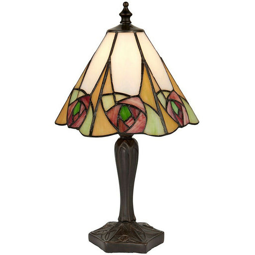 Tiffany Glass Table Lamp Light Dark Bronze & Art Deco Red Rose Shade i00207 Loops