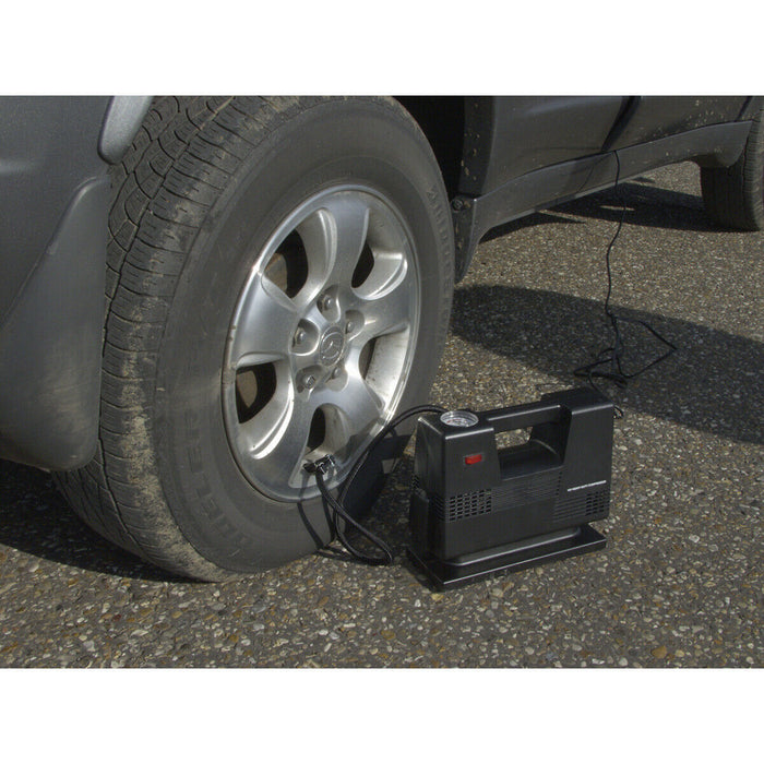 Portable 12V Tyre Inflator / Mini Air Compressor & Accessories - 40PSI Max Pump Loops