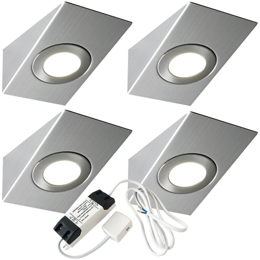 4x 2.6W LED Kitchen Wedge Spot Light & Driver Kit Stainless Steel Natural White Loops