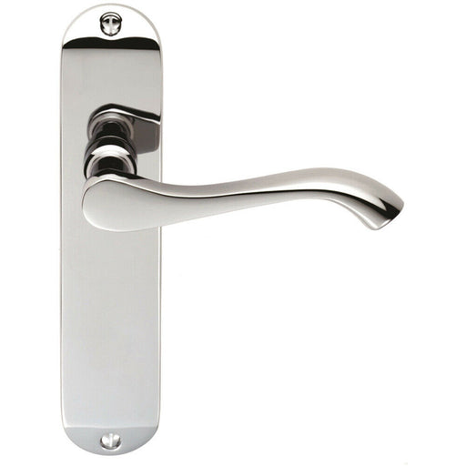 PAIR Scroll Lever Door Handle on Latch Backplate 180 x 40mm Polished Chrome Loops