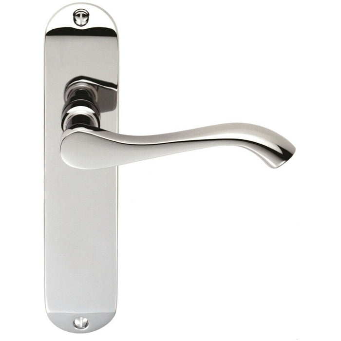 PAIR Scroll Lever Door Handle on Latch Backplate 180 x 40mm Polished Chrome Loops