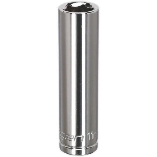 11mm Chrome Plated Deep Drive Socket - 3/8" Square Drive High Grade Carbon Steel Loops