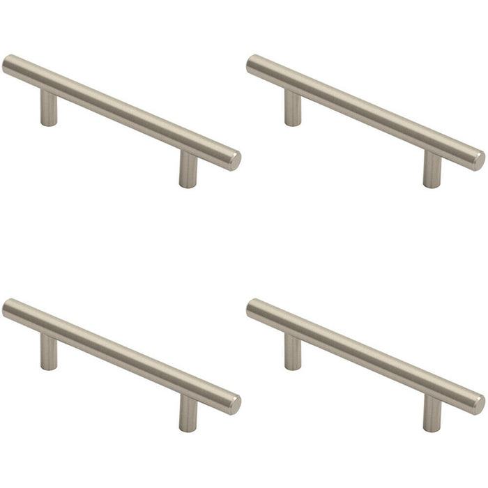 4x Round T Bar Cabinet Pull Handle 156 x 12mm 96mm Fixing Centres Satin Nickel Loops