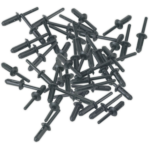 50 PACK - 6.6mm x 17.2mm Plastic Rivets - Black PVC Compression Snap Panel Pins Loops