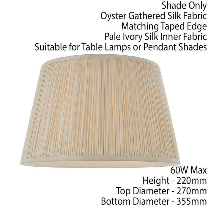 14" Elegant Round Tapered Drum Lamp Shade Oyster Gathered Pleated Silk Cover Loops