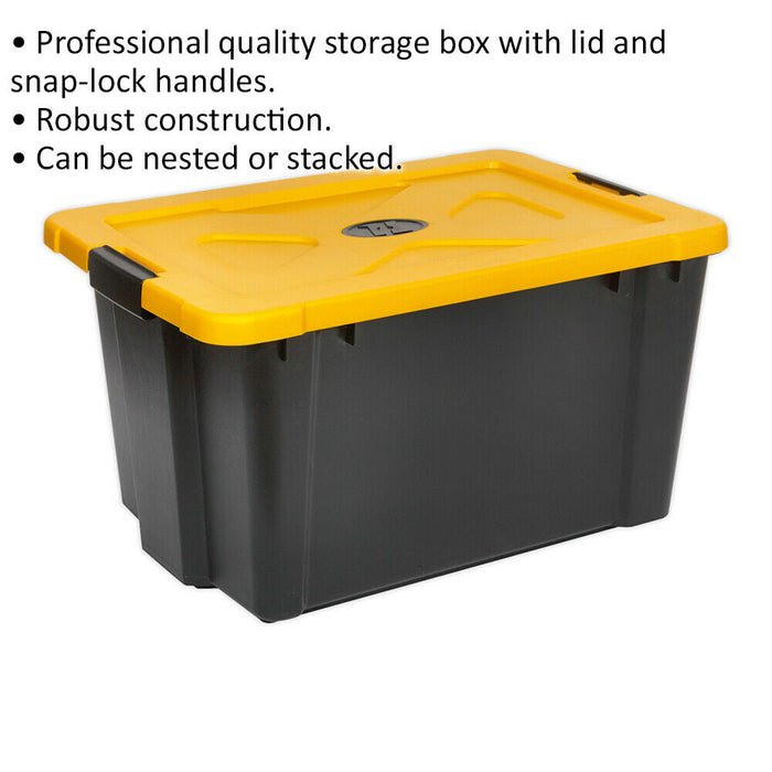 600 x 400 x 335mm Storage Container & Lid - BLACK 54L - Stackable Warehouse Bin Loops