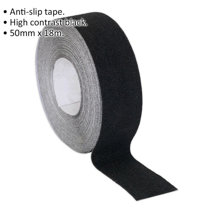 50mm x 18m Black Anti Slip Tape - Slippery Wet Steps Surfaces Self Adhesive Roll Loops