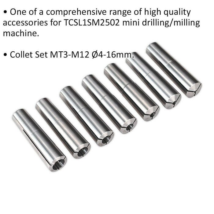 4mm to 16mm Collet MT3-M12 Set - Suits ys08796 Mini Drilling & Milling Machine Loops