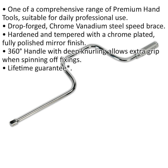 380mm Speed Brace Tool - 3/8" Square Drive - Manual Hand Turn / Crank Nut Bar Loops