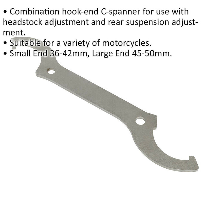 Double Ended Hook C Spanner - 36-42mm & 45-50mm Headstock Suspension Wrench Loops