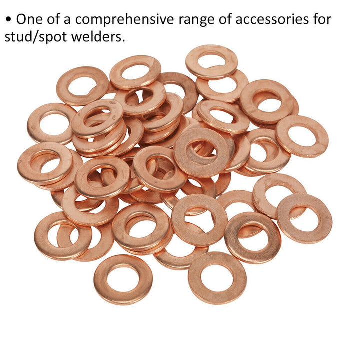 50 PACK - Stud Welding Washers 8mm x 16mm x 1.5mm - Copper Dent Pulling Spot Loops