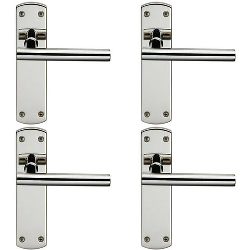 4x Mitred T Bar Lever Door Handle on Latch Backplate 172 x 44mm Polished Steel Loops