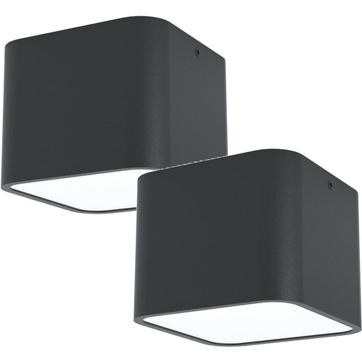 2 PACK Wall / Ceiling Light Black Square Accent Downlight 1x 28W E27 Bulb Loops