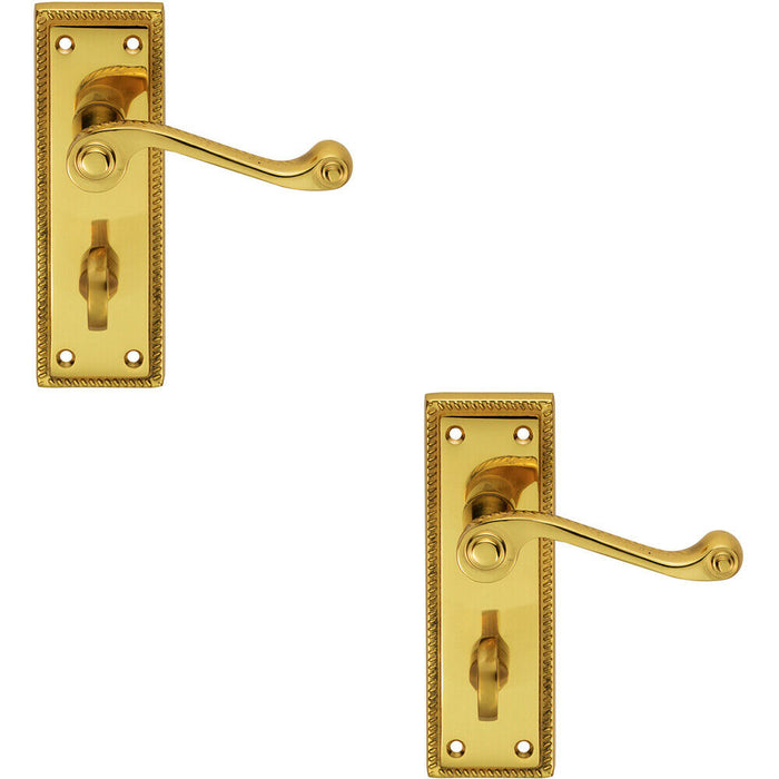 2x PAIR Reeded Design Scroll Lever on Bathroom Backplate 150 x 48mm Brass Loops