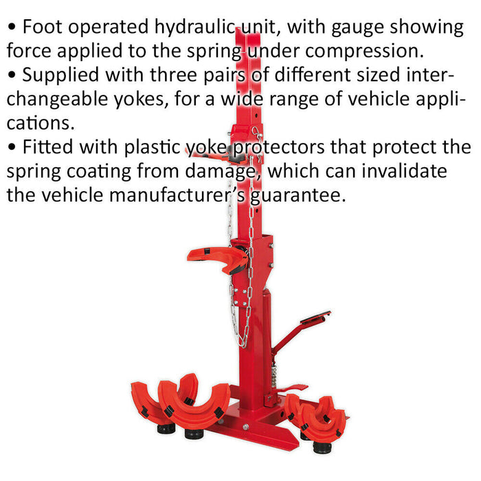 2000kg Hydraulic Coil Spring Compression Station - Standing Foot Pump 87-202mm Loops