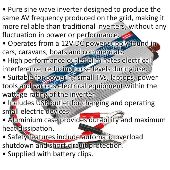 600W Power Inverter - 12V DC to 230V 50Hz - Pure Sine Wave - High Performance Loops