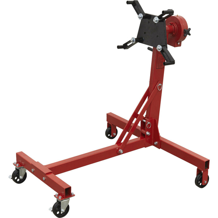 450kg Folding Worm Drive Engine Stand - Fully Adjustable Mounting Arms - Castors Loops