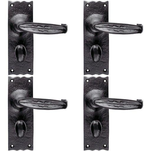 4x PAIR Forged Straight Handle on Bathroom Backplate 155 x 55mm Black Antique Loops