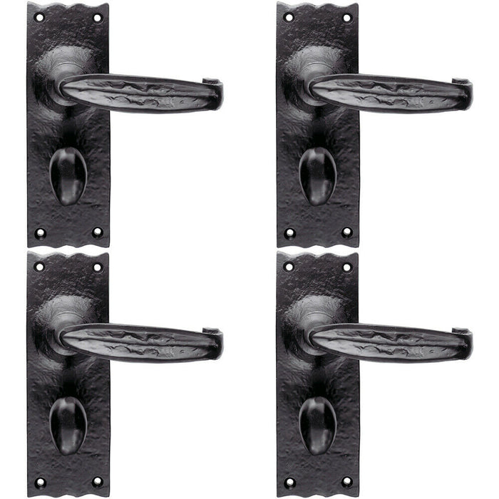 4x PAIR Forged Straight Handle on Bathroom Backplate 155 x 55mm Black Antique Loops