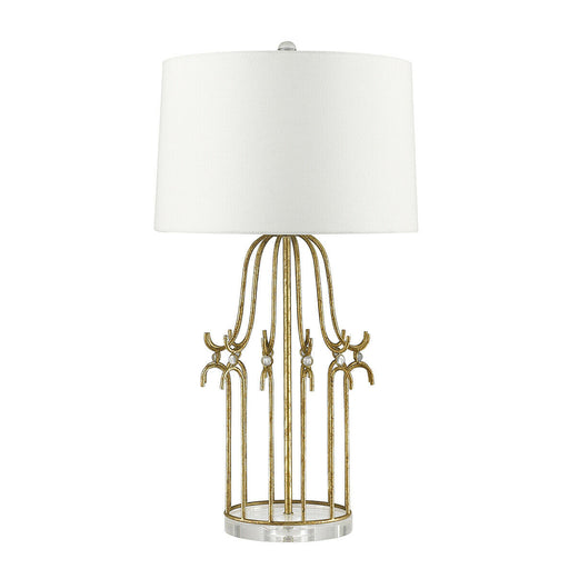 Table Lamp Steel Frame Crystal Accents Cream Shade Distressed Gold LED E27 100W Loops