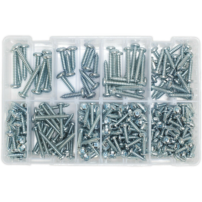 305 PACK Self Tapping Screw Assortment - Zinc Pan Head Pozi - Various Sizes Loops