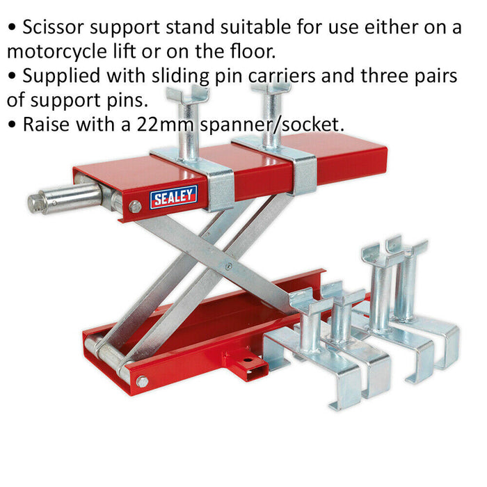 Motorcycle Scissor Support Stand - Sliding Pin Carriers - 300kg Capacity Loops