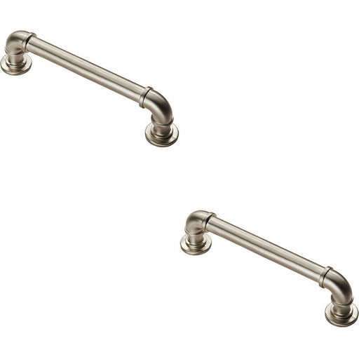 2x Pipe Design Cabinet Pull Handle 128mm Fixing Centres 12mm Dia Satin Nickel Loops