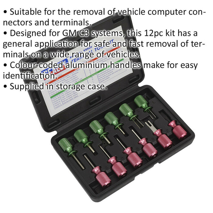 12 Piece Terminal Tool Set - Colour-Coded Knurled Handles - Storage Case Loops