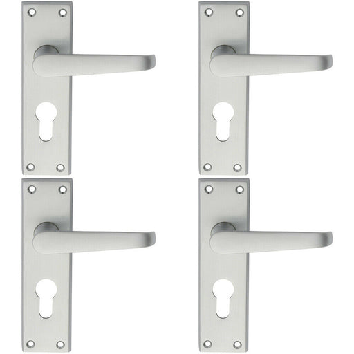 4x PAIR Straight Victorian Handle on Euro Lock Backplate 150 x 43mm Satin Chrome Loops