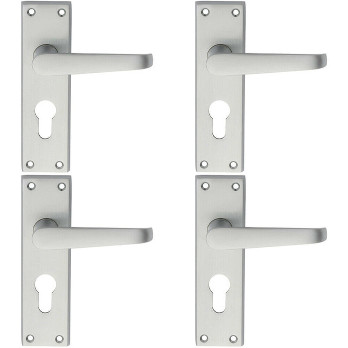 4x PAIR Straight Victorian Handle on Euro Lock Backplate 150 x 43mm Satin Chrome Loops