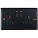 3 PACK 2 Gang Double UK Plug Socket MATT BLACK 13A Switched Power Outlet Loops