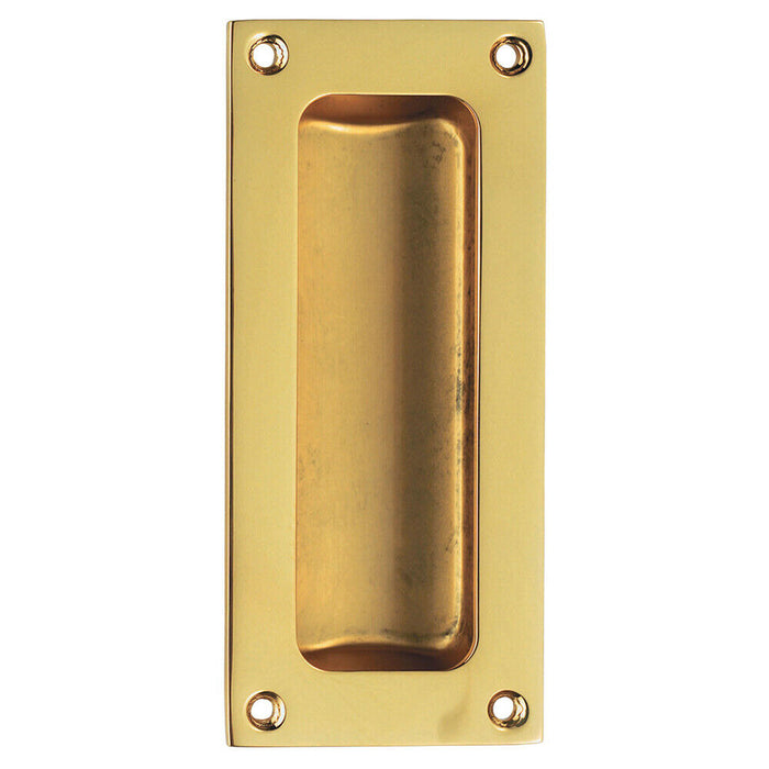 2x Recessed Sliding Door Flush Pull 102 x 45mm 10.5mm Depth Polished Brass Loops