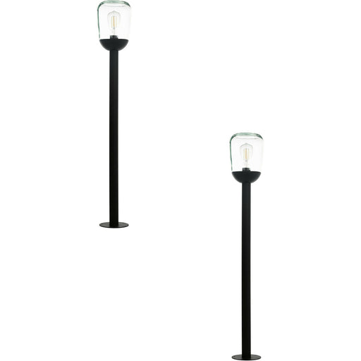 2 PACK IP44 Outdoor Bollard Light Black Aluminium & Glass 60W E27 Lamp Post Loops