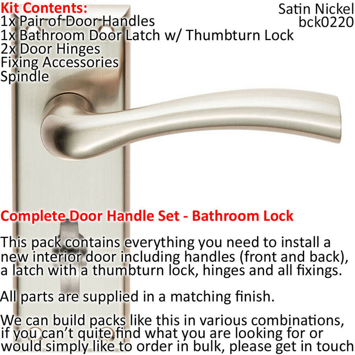 Door Handle & Bathroom Lock Pack Satin Nickel Chunky Tapered Lever Backplate Loops