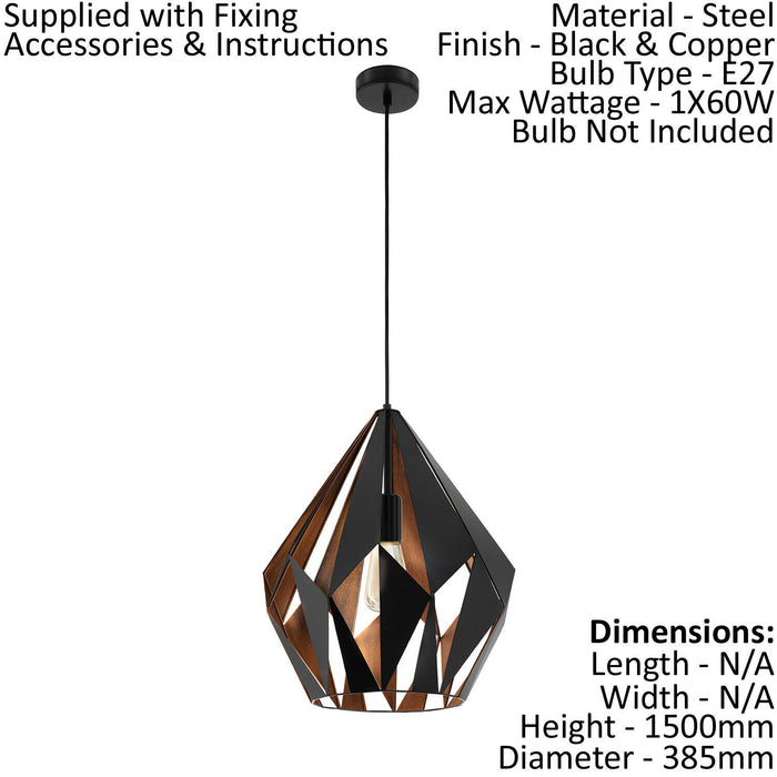 Hanging Ceiling Pendant Light Black & Copper Geometric 60W E27 Modern Feature Loops