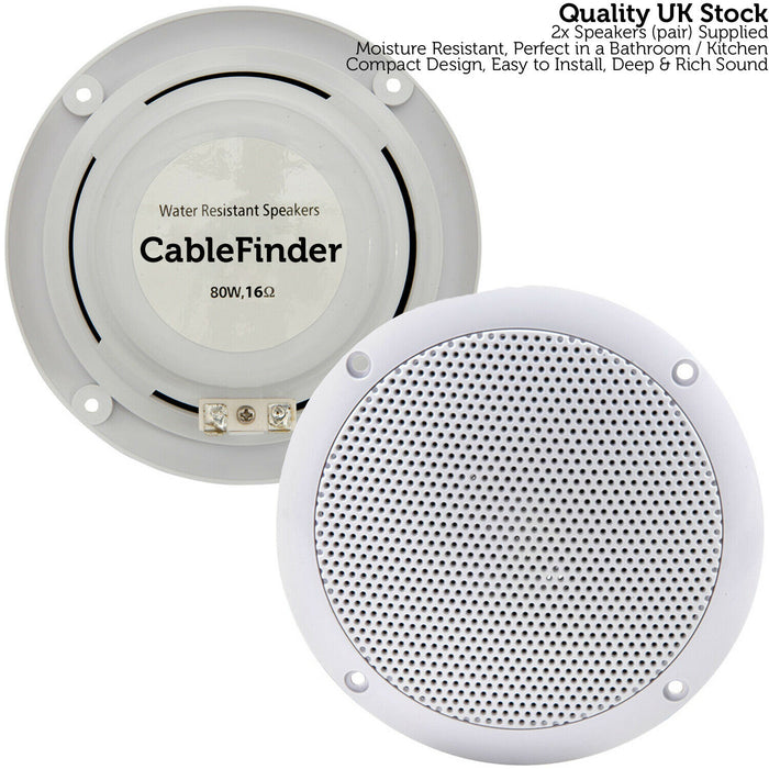 4x Moisture Resistant Ceiling Speakers 80W 16Ohm 5" Kitchen Bathroom 2 Way Loud Loops