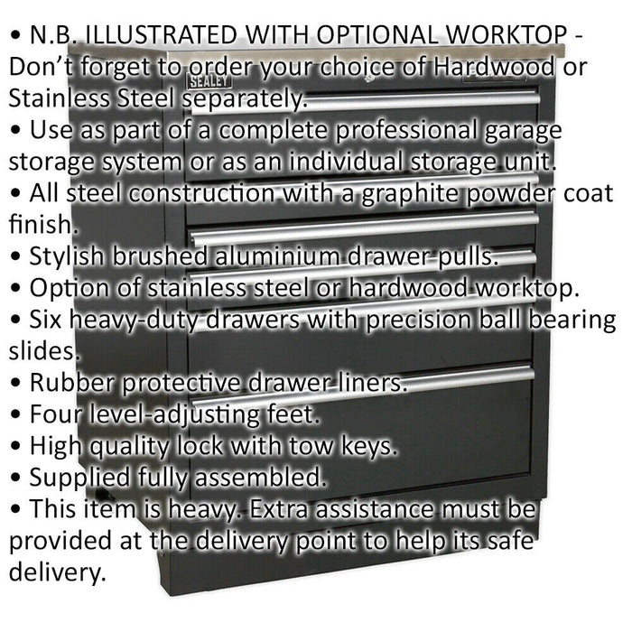 775mm Heavy Duty Modular Floor Cabinet - 6 Locking Drawers - Steel Construction Loops