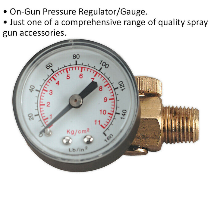 On-Gun Air Pressure Regulator Gauge - 0 to 160PSI - Spray Gun Airbrush Adapter Loops