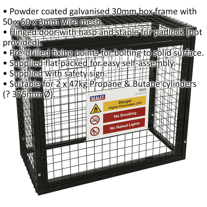 Gas Cylinder Storage Cage - 2x 47KG Cylinders - Outdoor Butane / Propane Safety Loops