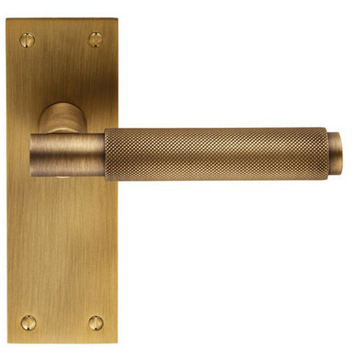 PAIR Knurled Round Handle on Slim Latch Backplate 150 x 50mm Antique Brass Loops