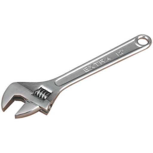 300mm Adjustable Wrench - Chrome Plated Steel - 34mm Offset Jaws - Spanner Loops