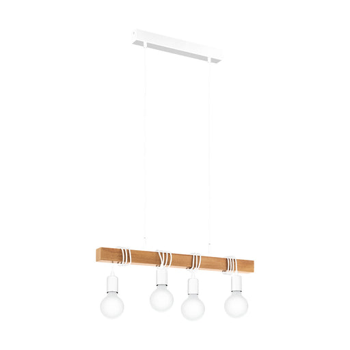 Hanging Ceiling Pendant Light White & Wood 4x E27 Kitchen Island Multi Lamp Loops